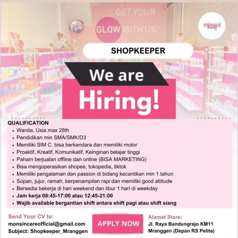 Loker jaga toko, lulusan d3, lulusan sma/smk, shopkeeper, swasta