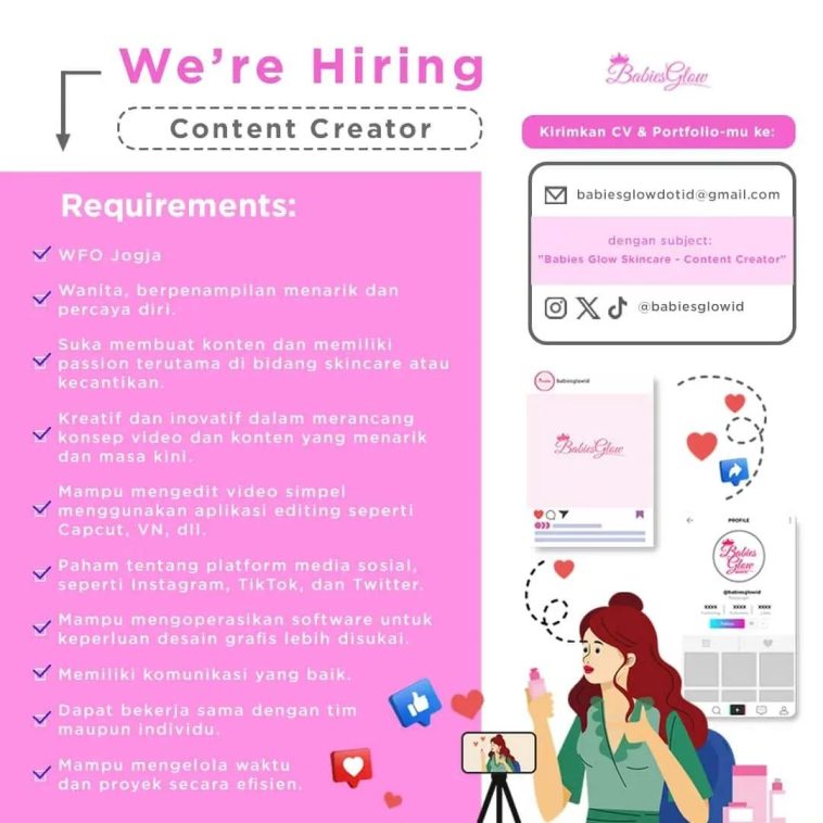 LOWKER: Lowongan kerja Content Creator di Babies Glow Skincare Loker content creator, semua jurusan, swasta