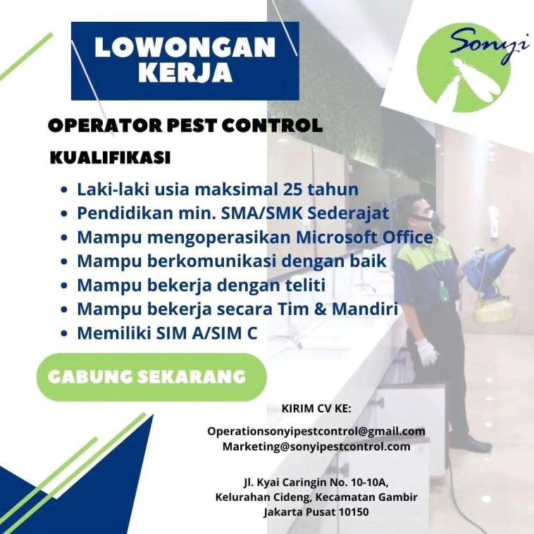 LOWKER: Lowker Operator Pest Control di Jakarta Pusat Loker OPERATOR, swasta