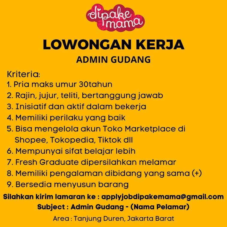 Loker gudang, lulusan sma/smk, swasta