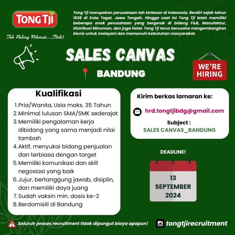 Loker lulusan sma/smk, sales canvas, swasta