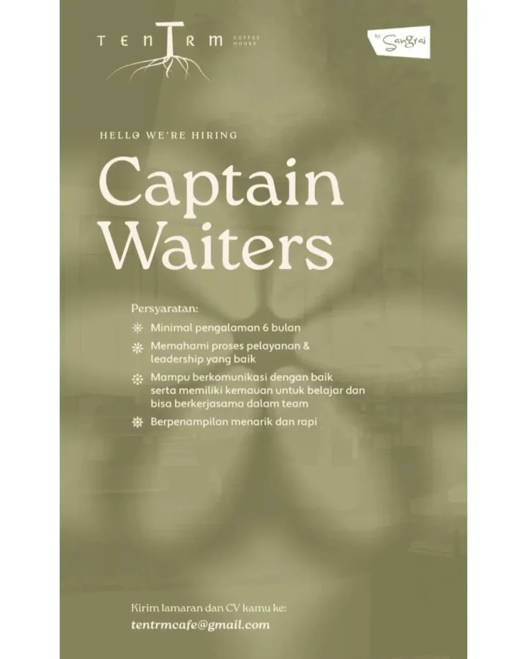 LOWKER: Lowongan kerja Captain Waiters di Tentrm Cafe Loker lulusan sma/smk, swasta, waitress
