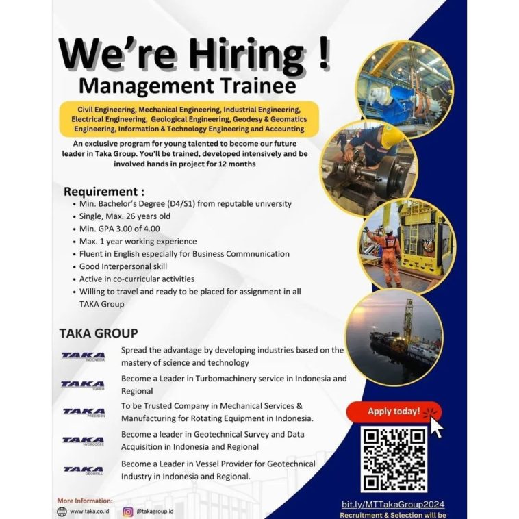 LOWKER: Mari bergabung bersama TAKA Group yang sedang membuka kesempatan berkarir Loker lulusan s1, swasta, teknik