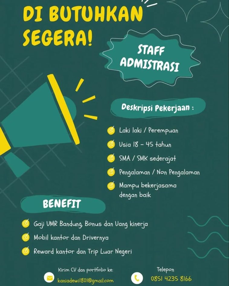 LOWKER: Dibutuhkan segera staff administrasi minimal sma/smk Loker administrasi, lulusan sma/smk, swasta