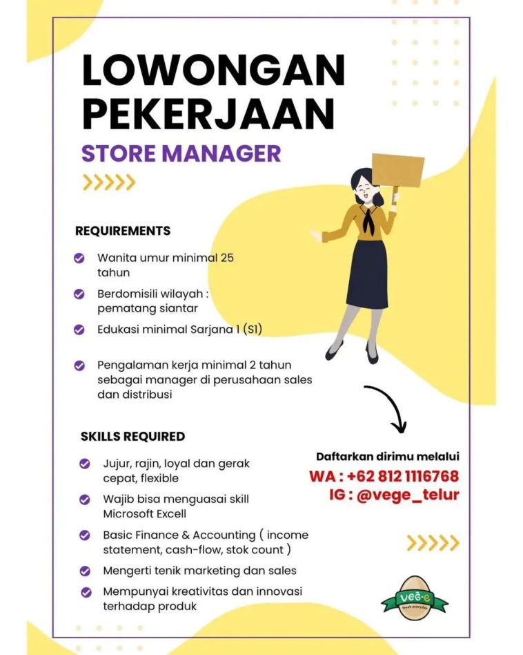 LOWKER: Lowongan kerja store manager di pematang siantar Loker lulusan s1, Manager, swasta