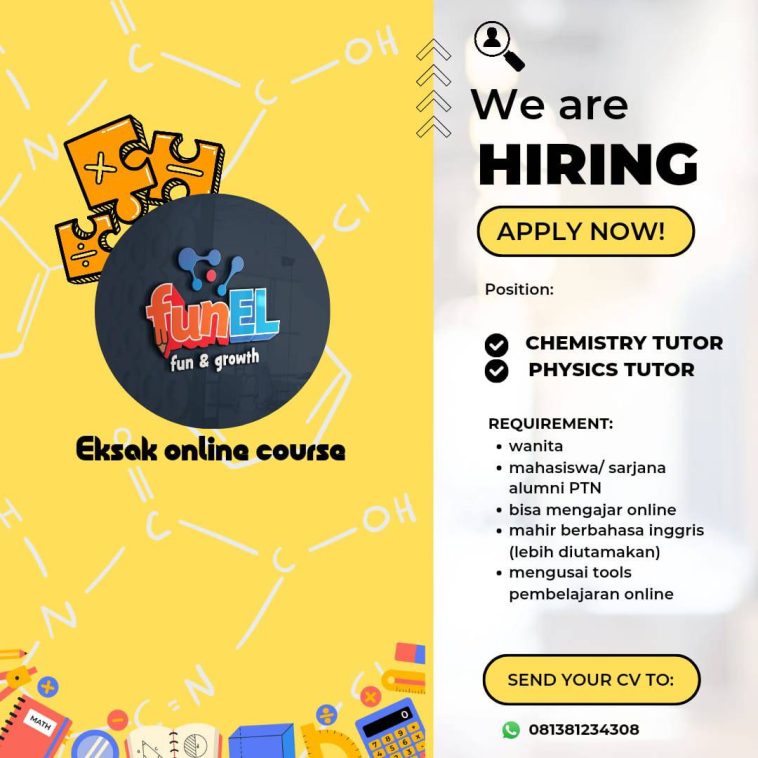 LOWKER: Lowongan Chemistry & Physics Tutor di Eksak Online Course Loker guru, Mahasiswa, part time, pendidikan, swasta, wfh