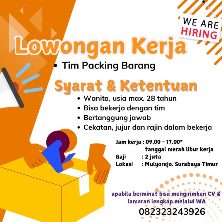 LOWKER: Lowongan kerja tim packing barang Loker lulusan sma/smk, Packing, swasta