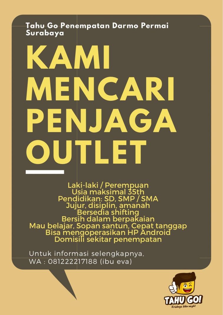 Loker lulusan sma/smk, lulusan smp, Penjaga Outlet, swasta
