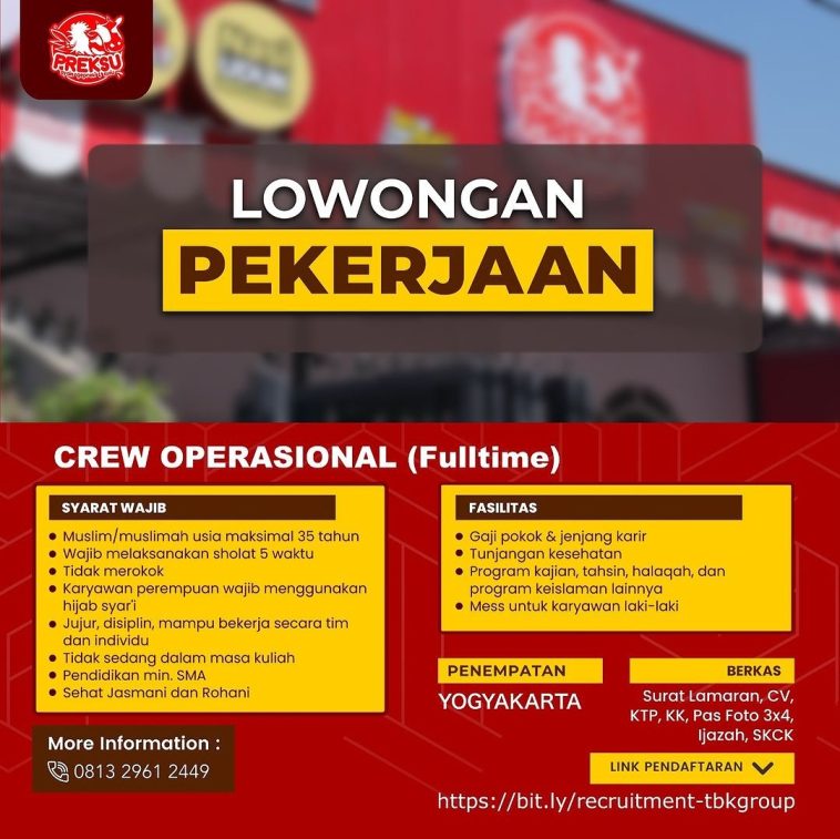 LOWKER: Lowongan kerja Crew Operasional Preksu Loker crew, lulusan sma/smk, Rumah Makan, swasta