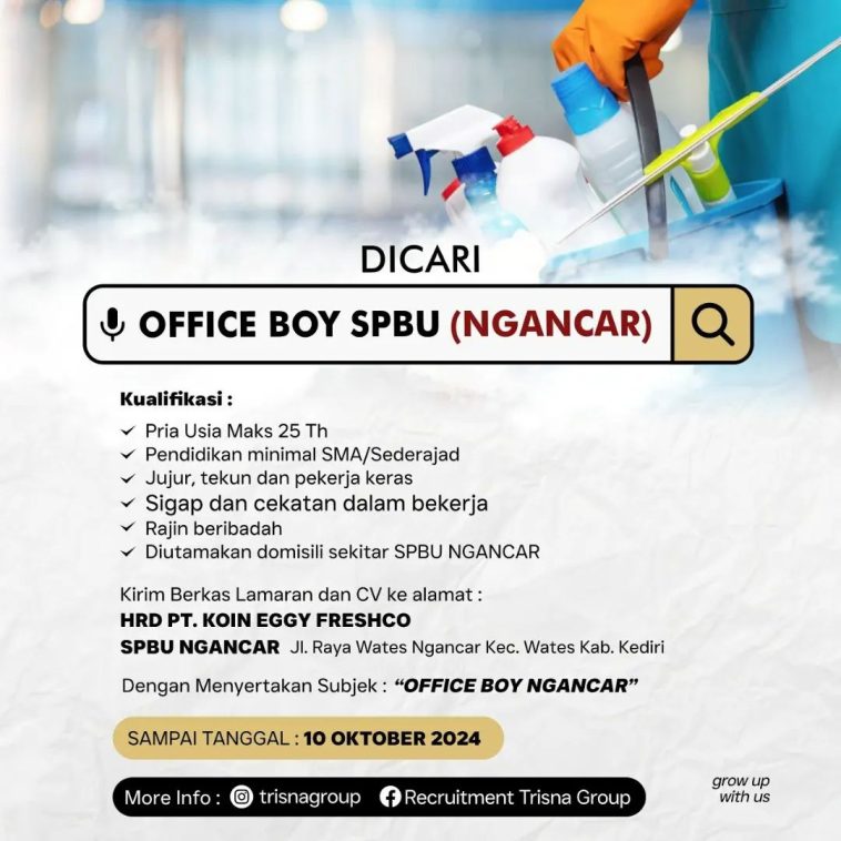 LOWKER: Lowongan kerja Office Boy SPBU NGANCAR Loker lulusan sma/smk, OB, office boy, swasta