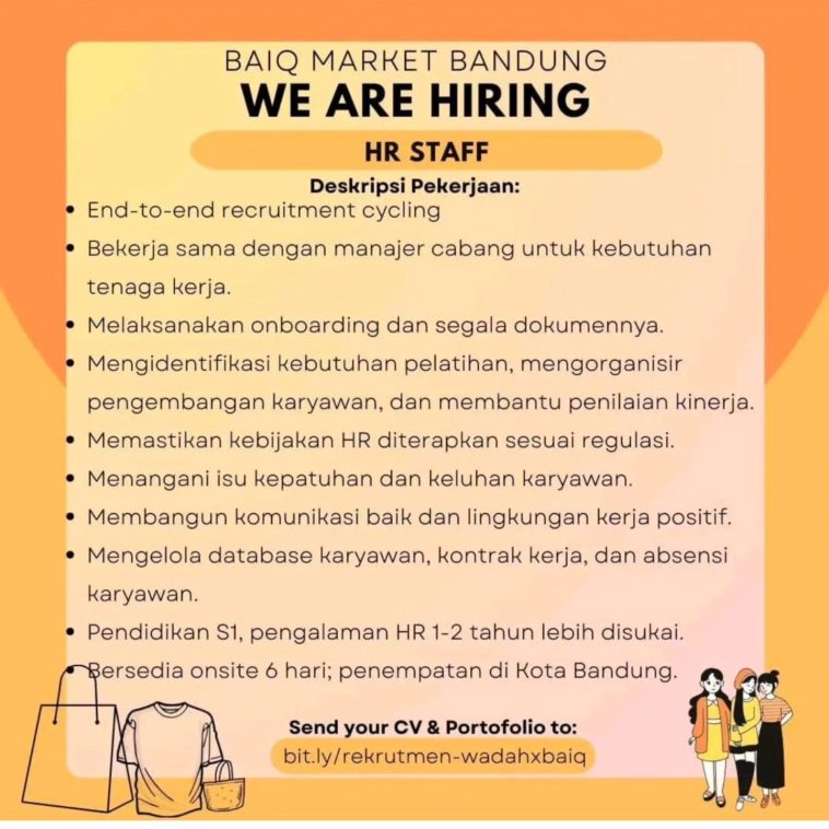 LOWKER: Lowongan kerja HR Staff Baiq Market Bandung Loker hrd, hukum, lulusan s1, swasta