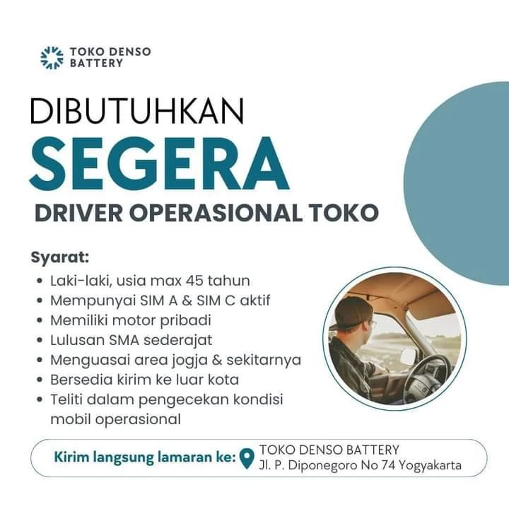 LOWKER: Lowongan Kerja Driver Operasional Toko Denso Battery Loker driver, lulusan sma/smk, swasta