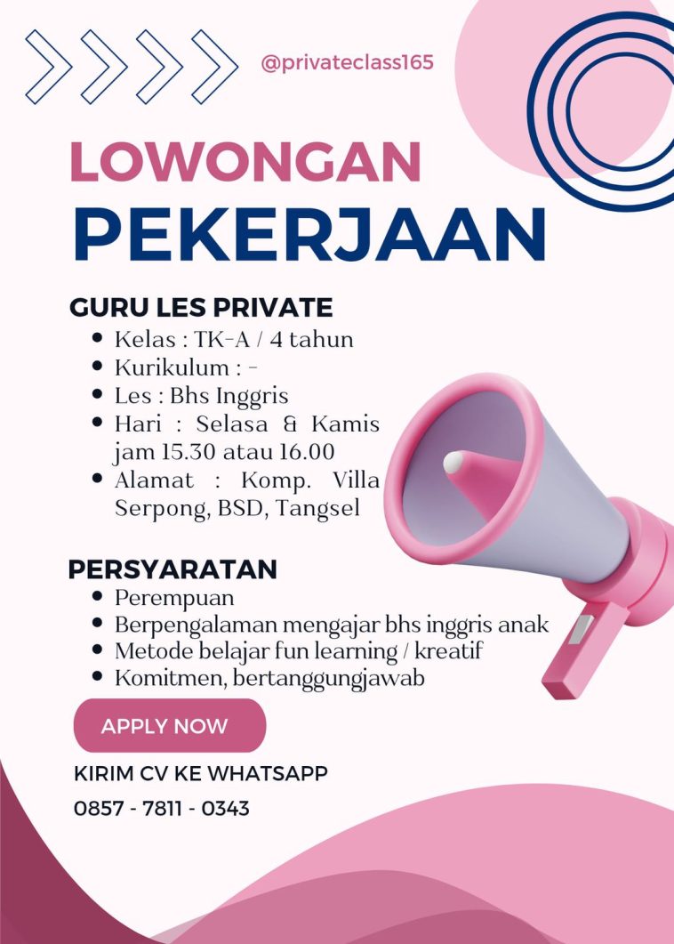 LOWKER: Lowongan Pekerjaan Guru Les Private Loker Bahasa, bahasa inggris, guru, pendidikan