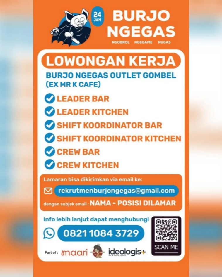 LOWKER: Lowongan kerja Burjo Ngegas Outlet Gombel Loker crew, kitchen, swasta