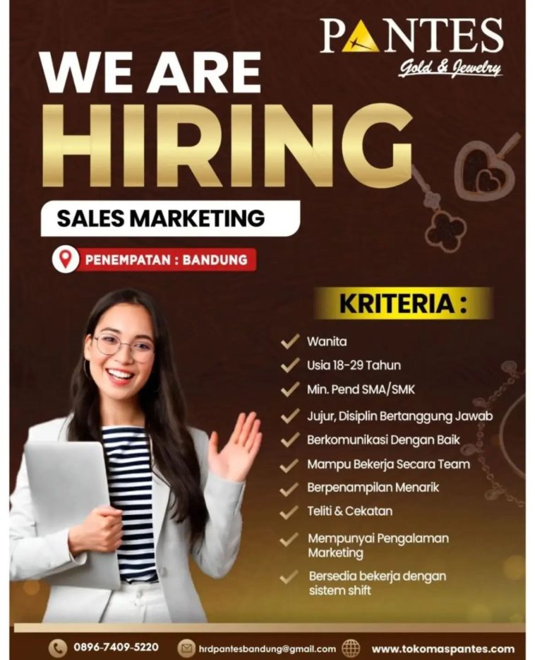 LOWKER: We are Hiring Sales Marketing Toko Mas Pantes Loker Ekonomi Bisnis, lulusan sma/smk, marketing, sales, swasta